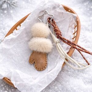 Tan and Cream Kids Mitten Bag Charm